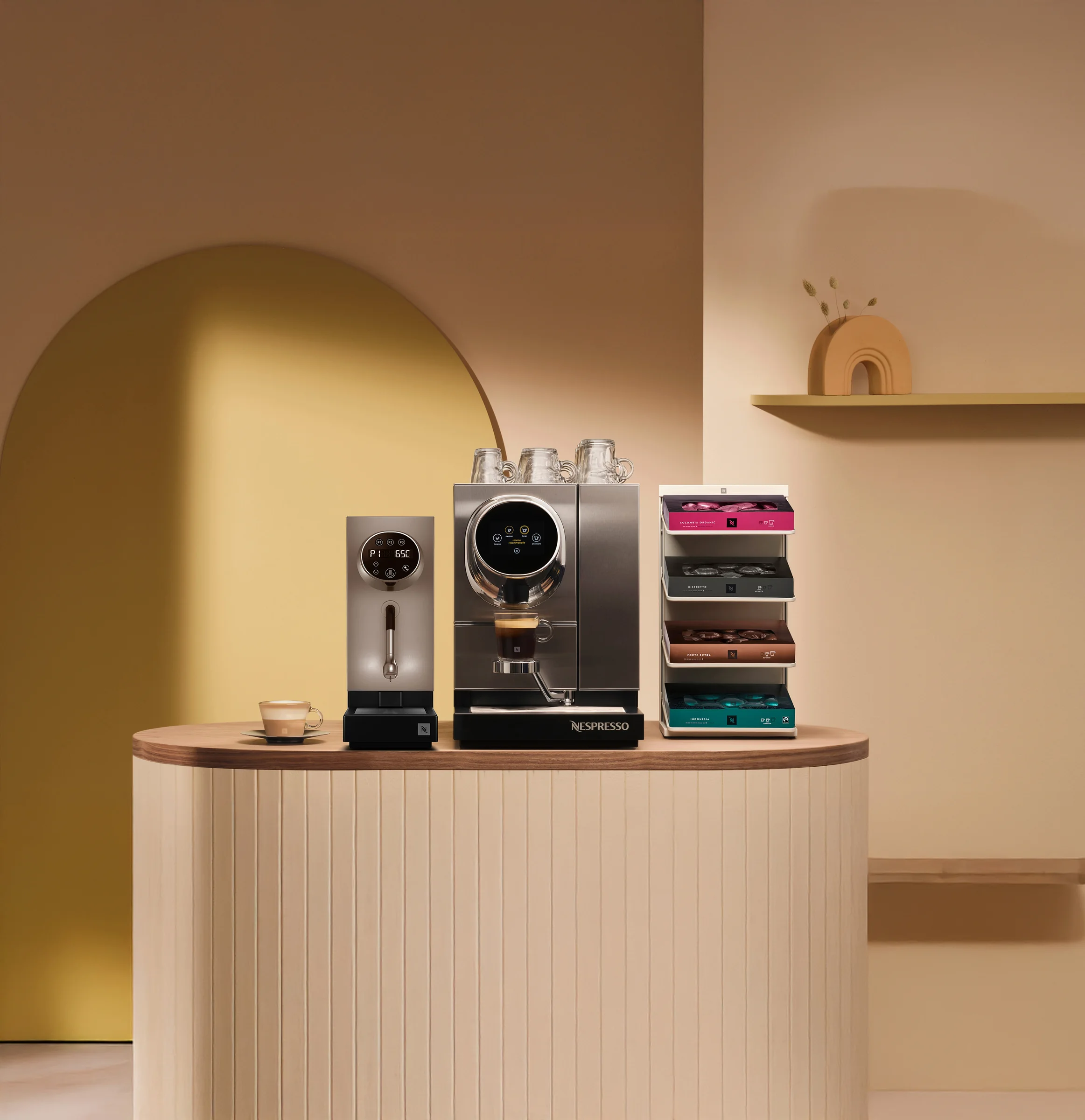 Complete Nespresso Professional coffee station with machine, cups and accessories